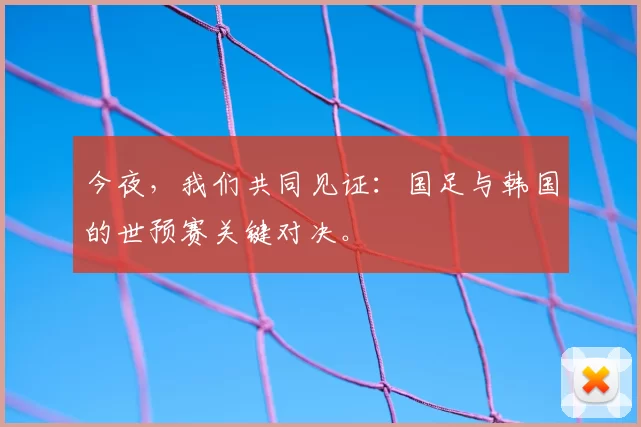 今夜，我们共同见证：国足与韩国的世预赛关键对决。